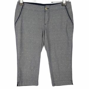 𝅺🍄3/50$🍄 Columbia PFG Capri Pants Anchor Pattern Embroidered Chambray Sz 8